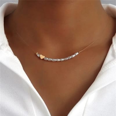Korte ketting - Parels - Hartje - Transparant