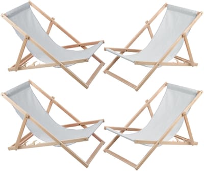 Set van 4 ligstoelen - Tuinstoel - Strandstoel - licht essen