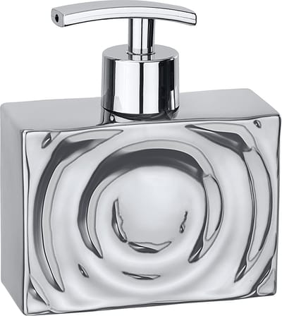 WENKO Zeepdispenser Signs - vloeibare zeepdispenser, afwasmiddeldispenser, inhoud: 0,26 l, keramiek, 11,5 x 13 x 5 cm, chroom