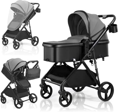 Kinderwagen 2-in-1 - Babybuggy Reiswieg - Dagelijkse Wandelingen - Omkeerbare Stoel - 9.7 Kilogram - Grijs