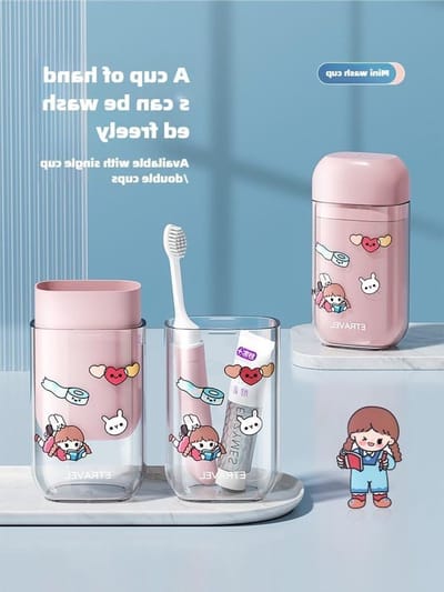 Kinder Reis Toilettas - Tandenborstelbeker Set - Mondhygiëne Onderweg - 3-in-1 Ontwerp - 1 Stuk - Blauw