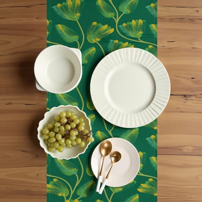 ABAKUHAUS Tuin-tafelloper – Zeegroen-Geel, 40×180 cm, vlekken-effect