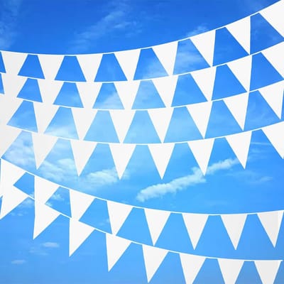 Witte Vlaggenlijn - Feestdecoratie Slag - Feestelijke Versiering - Verstelbare Afstand - 50 Vlaggen 12 Meter - Wit