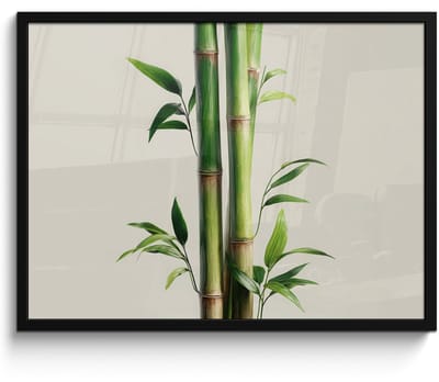Poster in lijst - Fotolijst 80x60 cm - Posters - Bamboestengels - Sierlijk - Groen - Posterlijst zwart - Decoratie - Wanddecoratie woonkamer - Muurdecoratie slaapkamer