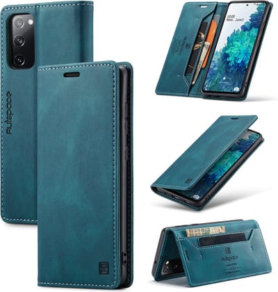 Luxe Flip Case met RFID Bescherming Kaarthouder en Magneetsluiting voor Samsung Galaxy S20 FE _ Blauw