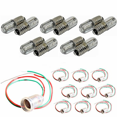 10x E10 LED Lampjes met Sokkel en Kabel Set - 3V Warm/Koud Wit voor Poppenhuis en Modelbouw