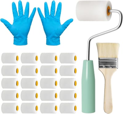 29-delige Verfroller Set voor Muren: Schuimrollers met Handvat voor Meubels, Deuren en Plafonds, Ideaal voor Binnen- en Buitentoepassingen