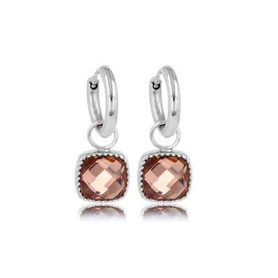 My Bendel - Stijlvolle Zilverkleurige Oorring met Roze Glassteen 30 Mm - Roze Glassteen: Zilverkleurige Oorringen met Vierkante Steen - met Luxe Cadeauverpakking | Sieraden Voor Dames