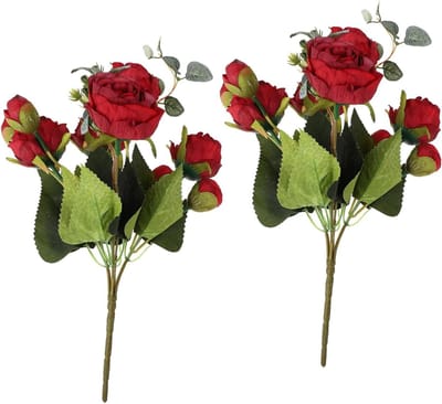Zijden Rozen Boeket - Nep Bloemen - Bruiloft Decoratie - Fijn Vakmanschap - 1 Boeket - Rood