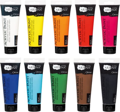 Artina Crylic 10x120ml Acrylverfset - Acrylverfen 10 Ã 120ml van Hoge Kwaliteit - Acryl Verf Set voor Professionele en Hobbykunstenaars