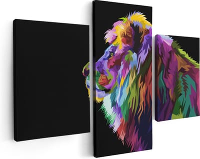 Artaza Canvas Schilderij Drieluik Gekleurde Leeuw - Abstract - Kleur - 90x60 - Foto Op Canvas - Canvas Print