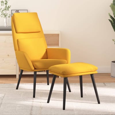 vidaXL - Relaxstoel - met - voetenbank - stof - mosterdgeel