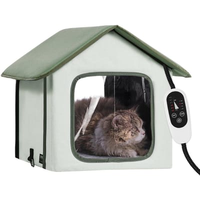 Maison pour chat chauffée surélevée Abri pour chat d'extérieur avec coussin chauffant Vert (S)