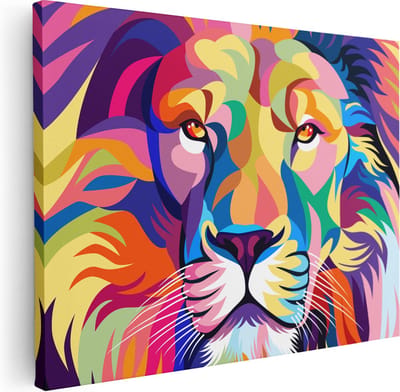 Artaza Canvas Schilderij Leeuwenkop - 40x30 cm - Klein - Muurdecoratie Abstract - Wanddecoratie Woonkamer - Kamer Accessoires Popart