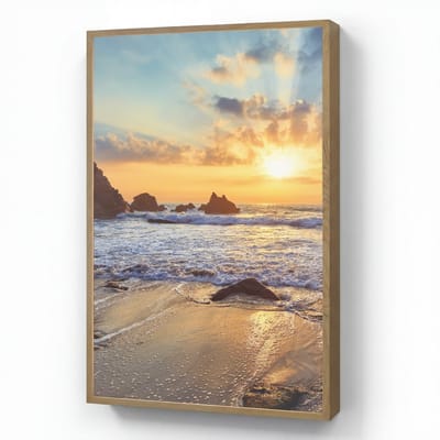 Wandlamp 60x90 cm - Oplaadbaar - Strand - Zonsondergang - Natuur - Zee - Landschap - Wandlampen binnen woonkamer - Slaapkamer lamp - Decoratieve nachtlamp - Vloerlamp draadloos