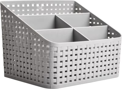 Cosmetische opbergdoos, plastic, rotan, opbergmand, make-up-organizer, multi-organizer, mand, opberghouder voor kantoor, thuis, bureau, make-uptafel, grijs
