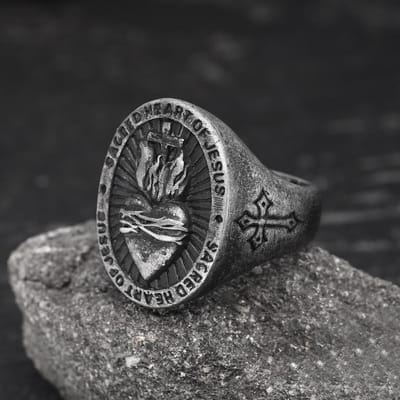 Vintage Heren Roestvrij Staal Religieus Heilig Hart Ring Retro Verlosser Jezus Kruis Ringen Voor Mannen Vrouwen Retro Amulet Sieraden 9 gray