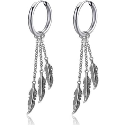 1 Paire Boucles d'Oreilles Pendantes Créoles Acier Inoxydable Feuille Pendentif Gland Boucles d'Oreilles Longue Chaîne Bijou d'Oreille gray
