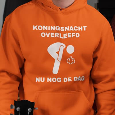 Oranje Koningsdag Hoodie Koningsnacht Overleefd - MAAT XS - Feestkleding & Carnavalskleding