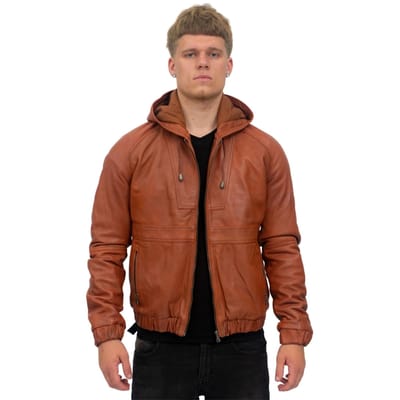 Casual leren herenbomberjack met capuchon-Odesa