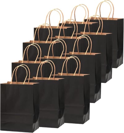 Zwarte geschenkzakken met handgrepen 33 x 26 x 13 cm - kraftpapier zakken per 100