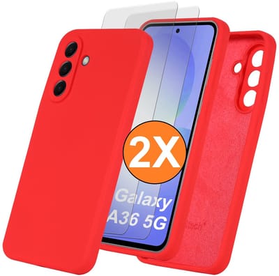 Hoesje geschikt voor Samsung Galaxy A36 Hoesje siliconen Rood siliconen hoesje TPU - met Samsung A36 Screenprotector - 2 stuks