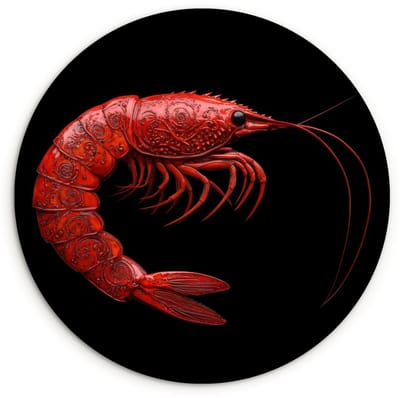 WallCircle® Wandcirkel 120x120 cm - Muurcirkel Garnaal - Rood - Dieren - Muurdecoratie woonkamer - Wanddecoratie slaapkamer - Kamer decoratie accessoires - Ronde schilderijen XXL