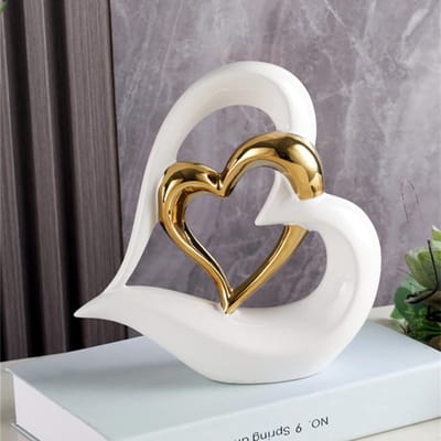 Dailygoods- Hart Ornament Dubbel - Keramisch Standbeeld - Woondecoratie Sculptuur - Creatief Huis Geschenk - Decoratie Kantoor - Elegant Ontwerp