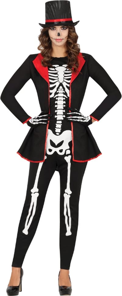 Fiestas Guirca - Dameskostuum ellegant skeleton - S - Carnavalskleding - Carnaval - carnavalskleding 2027 - Carnaval kostuum