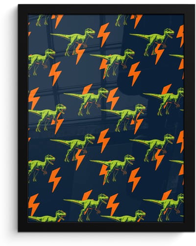 Poster in lijst - Fotolijst 30x40 cm - Posters - Bliksemschichten - Oranje - Dinosaurussen - Posterlijst zwart - Decoratie - Wanddecoratie woonkamer - Muurdecoratie slaapkamer