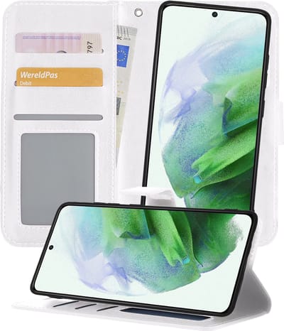 Hoesje 2 in 1 - Geschikt voor Samsung Galaxy S21 Ultra - Met Uitneembare Hard Cover - Bookcase - Wallet Case - Met Pasjeshouder - Book Case - Uitneembaar - Pashouder - Kunstleer - Wit