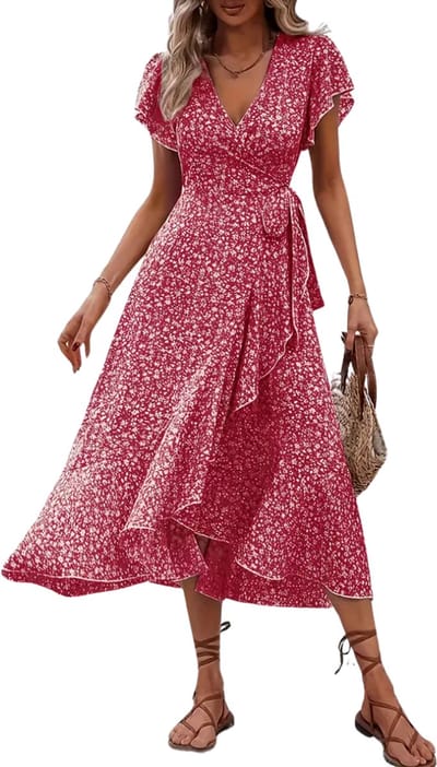Livano Zomerjurk Dames - Zomerjurken - Volwassen - Jurk - Ibiza Stijl - Sundress - Rood - Maat S
