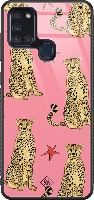 Casimoda® hoesje - Geschikt voor Samsung Galaxy A21s - The Pink Leopard - Luxe Hard Case Zwart - Backcover telefoonhoesje - Roze