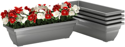 Killogood 5-delige set bloempotten - plantenbakken van kunststof voor terras - tuin - balkon - 59 x 21 x 16 cm - grijs