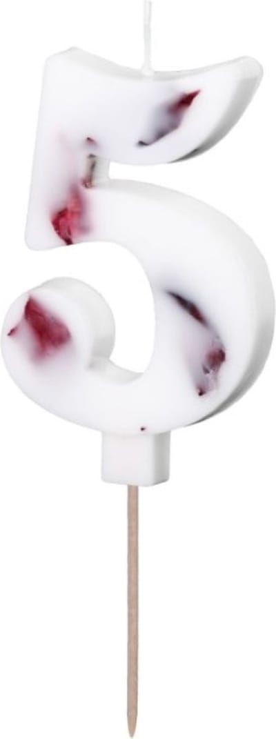 PartyDeco Cijferkaars 5 Wit met Bloemen 8cm