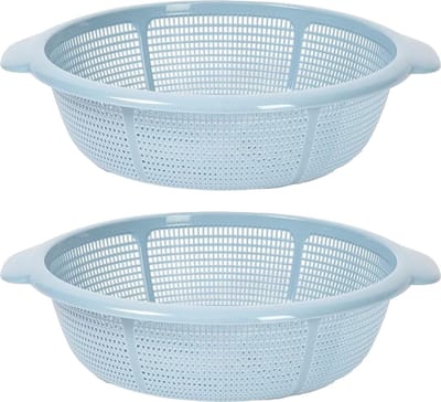 Plasticforte Keuken vergiet/zeef - 2x - kunststof - Dia 31 cm x Hoogte 9.5 cm - ijsblauw
