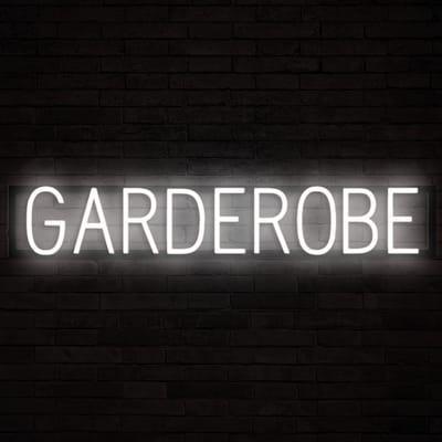 GARDEROBE - Lichtreclame Neon LED bord verlicht | SpellBrite | 89,21 x 16 cm | 6 Dimstanden & 8 Lichtanimaties | Reclamebord neon verlichting