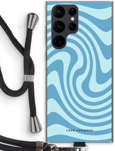 Case Company® - Hoesje met koord geschikt voor Samsung Galaxy S22 Ultra hoesje met Koord - Swirl Blauw - Telefoonhoesje met Zwart Koord - Bescherming aan alle Kanten en Over de Schermrand