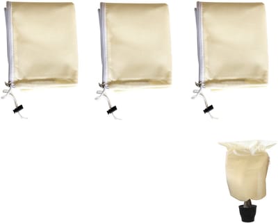 3-stuks Winterbeschermingshoes voor planten - Vorstbeschermingshoes voor planten - 80x60 cm - Met rits en trekkoord - Tas voor plantenbeschermingshoes - Eenvoudig in gebruik - Beschermt groeiende planten - Geschikt voor tuin, terras, patio - Beige