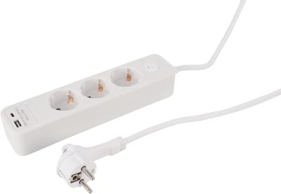 Q-Link stekkerdoos - 3-voudig - randaarde - met platte stekker - USB A/C - 3 x 1.5 mmÂ² - 1.5 m - wit