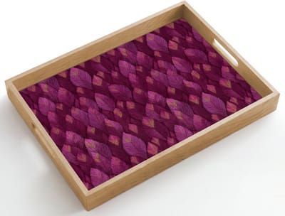 Dienblad hout 50x35 cm - Schootdienblad - Bladeren - Patroon - Burgundy - Borrelplank rechthoek - Plateau dienbladen