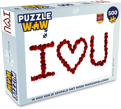 Puzzel Ik hou van je gespeld met rode marshmallows - Legpuzzel - Puzzel 500 stukjes