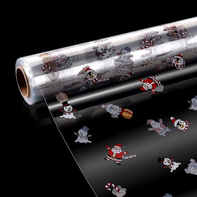 Transparante Cellofaan Rol 80 cm x 30 m, Dikke Folie voor Cadeaus, Kerstpatroon, Perfect voor Cadeaumanden en Verpakking