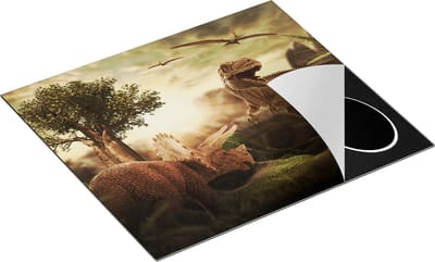 Chefcare Inductie Beschermer Dinosauriërs in de Natuur - Dino's - 60x50 cm - Afdekplaat Inductie - Kookplaat Beschermer - Inductie Mat