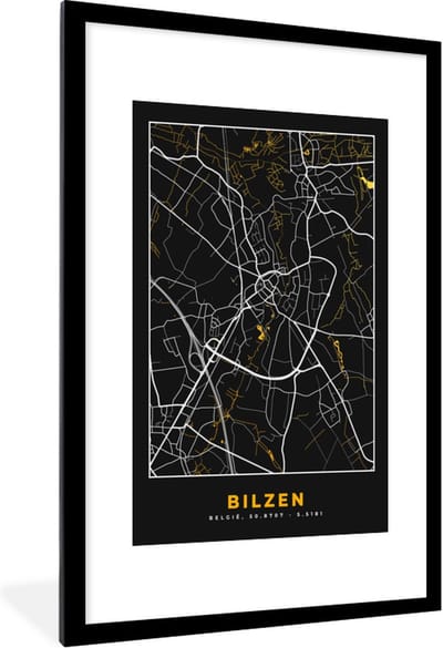 Fotolijst incl. Poster - Stadskaart - Bilzen - Goud - Kaart - Plattegrond - 80x120 cm - Posterlijst