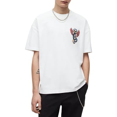 AllSaints Road Rash Ss Crew Optic White Size: XL | Printed T-Shirts Outlet | Heren | Wit