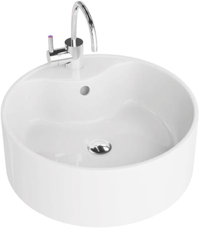 LAVITA TENERYFA - Opzetwastafel Rond - 41cm - Wit Hoogglans - Met Kraangat en Overloop - Keramische Waskom Set