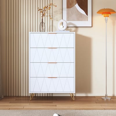 ROSAHQNDA Ladekast met 4 laden, opbergkast, dressoir voor eetkamer, woonkamerkast, slaapkamerkast, met kantelbeveiliging, wit