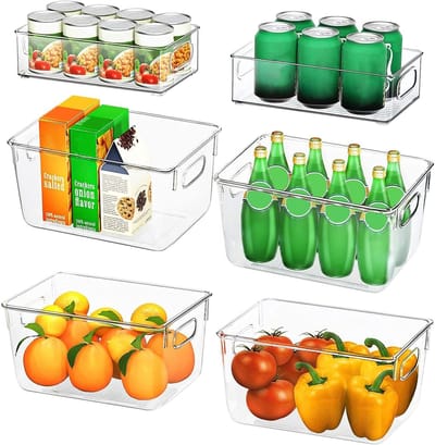 Thijox - Koelkastorganizer Set van 6 - Doorzichtige Opbergdozen met Handvatten - BPA-vrij - Ideaal voor Keuken, Koelkast, Kasten, Diverse Groottes