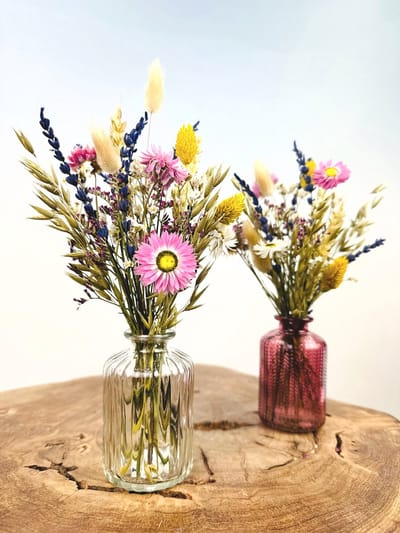 Setje Caro vaasjes met droogbloemen "Donkerroze & Transparant" | Trendy & Chique | Leuk cadeau om weg te geven